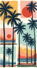 A picture of a picture of a beach with palm trees