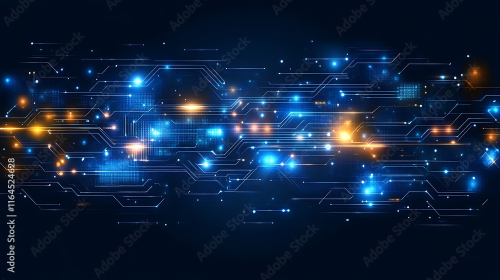 Poster abstract digital circuitry glowing lines network technology