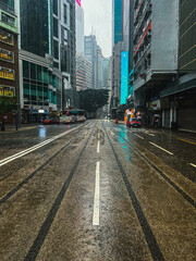 The street in heavy rainy day in Hong Kong