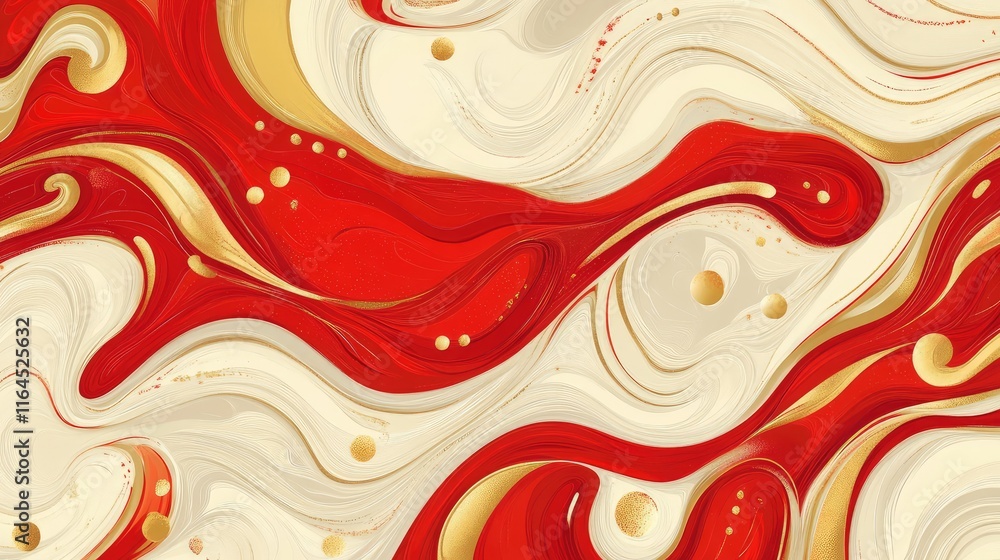 Aufkleber playful hand-drawn abstract new year design with swirling patterns in bold red and soft golden highl