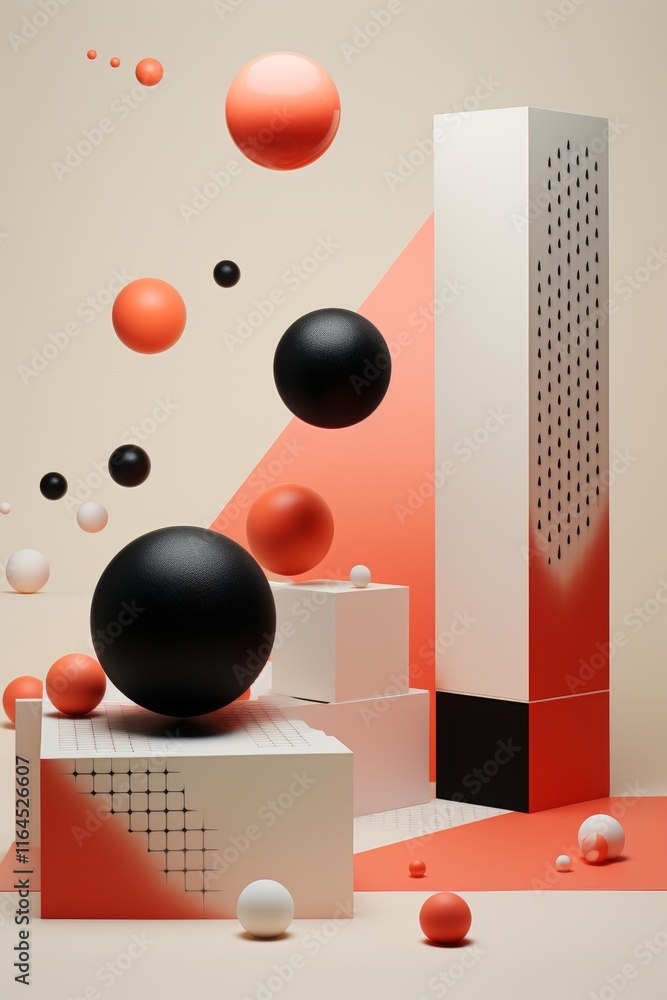 Poster minimalistic pattern design featuring stripes and dots with space for magazine on bright background