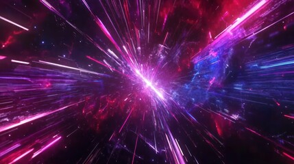 Obraz premium Abstract cosmic explosion with vibrant pink and blue light streaks.
