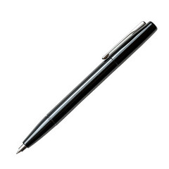 sleek. black pen positioned diagonally on a plain white background. showcasing its design and functionality this writing instrument is commonly used for note-taking. signing documents. and other writi