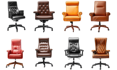 a variety of office chairs. each with distinct designs and colors. emphasizing comfort and style for professional environments the chairs are arranged in a grid. highlighting their ergonomic features
