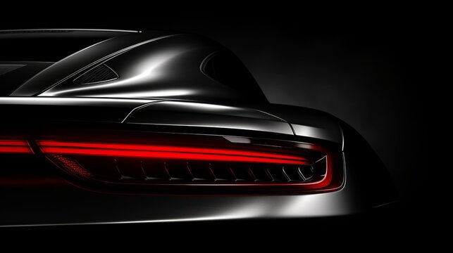 Stark black and white car rear with striking red brake light highlighting modern design elements