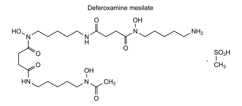 Chemical structure of deferoxamine mesilate, drug substance