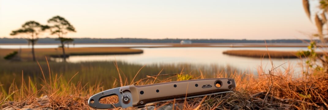 A sharp knife positioned horizontally on a clean surface for culinary preparation