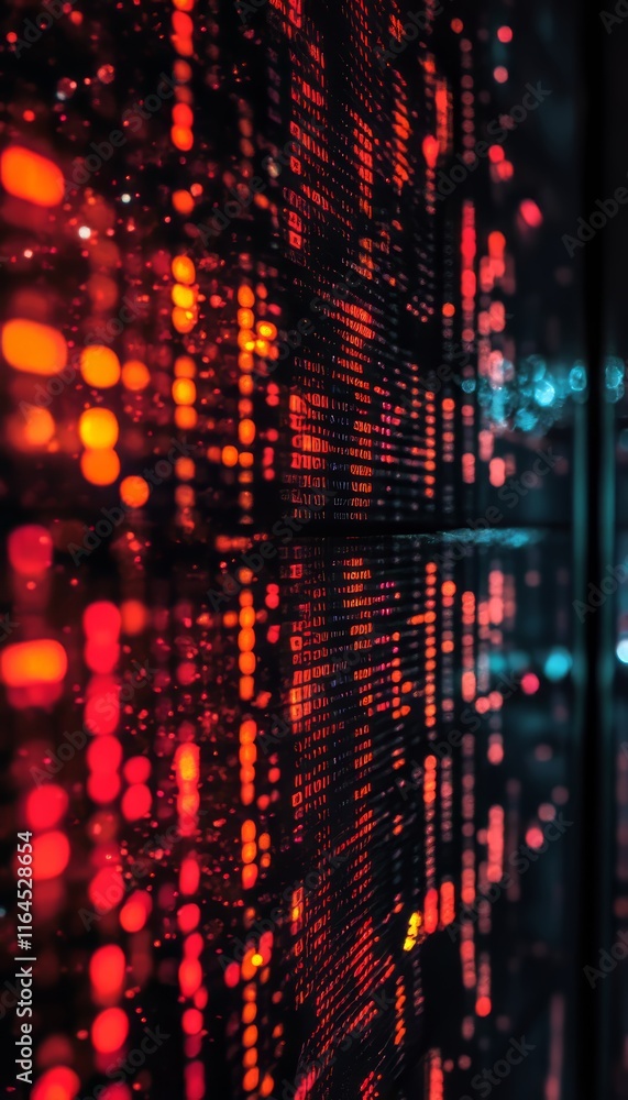 Poster financial technology, abstract digital grid with binary code symbolizing the technology-driven world