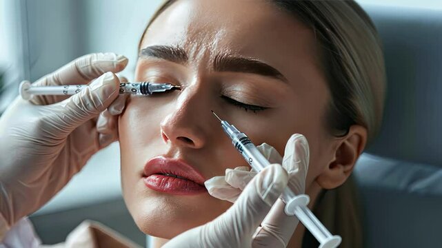 close-up of a botox injection to a woman. selective focus