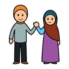 Discover a collection of beautiful illustrations featuring a Muslim couple in a traditional greeting gesture. These high-quality visuals are perfect for cultural, religious, and festive designs, 