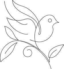 minimalist continuous line art of a bird with stem 