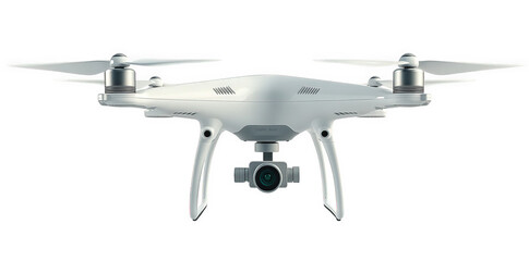 sleek. modern drone designed for aerial photography and videography. showcasing its quadcopter structure and integrated camera positioned prominently at the front the clean. white background emphasize