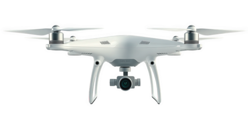 sleek. modern drone designed for aerial photography and videography. showcasing its quadcopter structure and integrated camera positioned prominently at the front the clean. white background emphasize