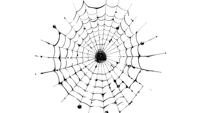 A close-up of a cobweb in soft light, symbolizing fragility and the passage of time, studio view, isolated on transparent background.