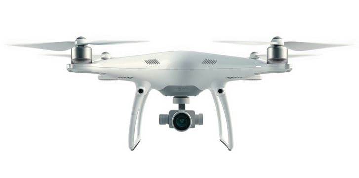 sleek. modern drone designed for aerial photography and videography. showcasing its quadcopter structure and integrated camera positioned prominently at the front the clean. white background emphasize