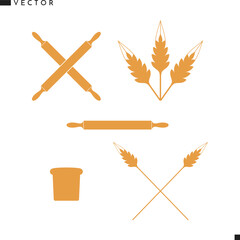 Bakery with bread logo vector. Isolated bread wheat barley and rolling pin