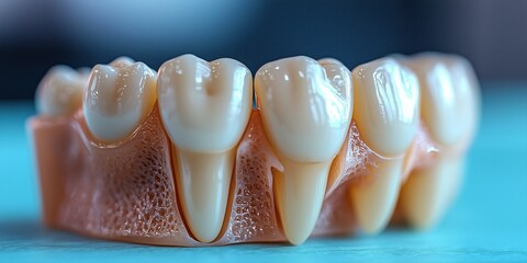 Educational model with post of dental implant between teeth and crowns