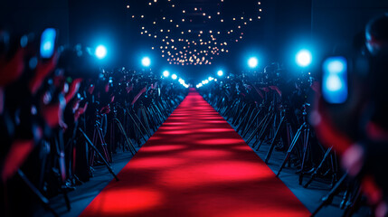 Crowd of photographers on a red carpet show