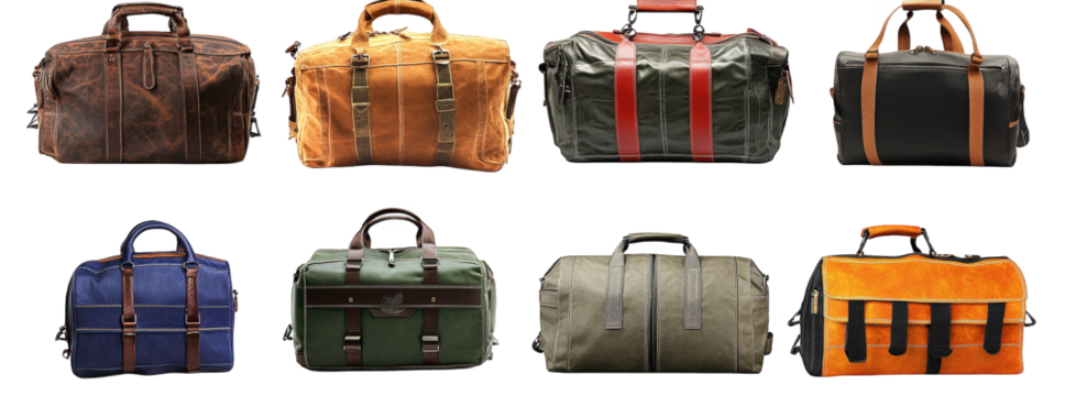 collection of various duffel bags in different colors and styles. showcasing their design and versatility for travel. gym. or leisure activities the bags vary in materials and features. highlighting t