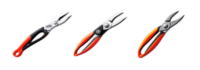 three different types of pliers. showcasing their varied designs and functionalities each tool features a distinct shape and handle color. indicating their specific uses in tasks such as gripping. cut