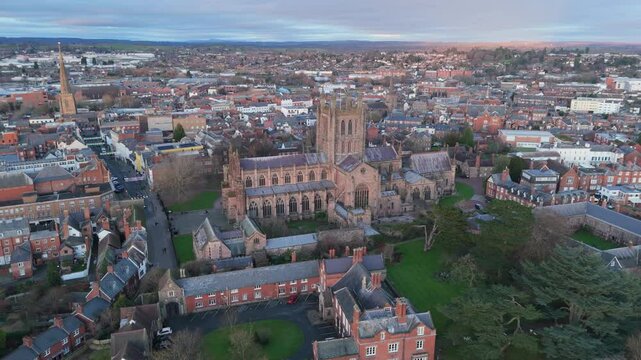 Aerial view of Hereford, city in Herefordshire, England.