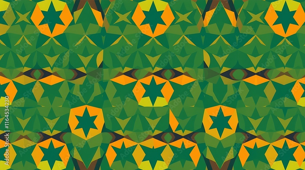 Poster geometric green and orange abstract pattern: a seamless pattern of green and orange geometric shapes