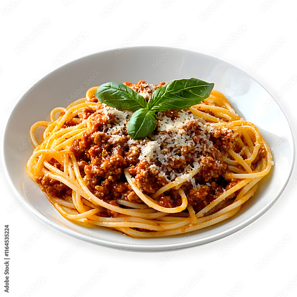 Poster spaghetti bolognese isolated on transparent background generative ai