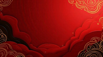 Red and Black Papercut Cloudscape: Elegant Asian-Inspired Design