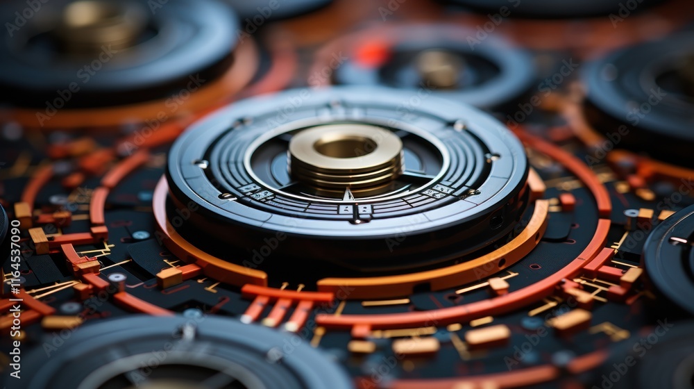 Poster abstract technological mechanism: intricate gears and circuits