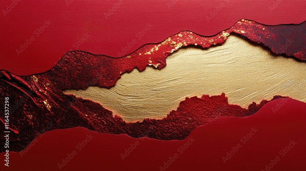 Poster red envelope art with vibrant red textures and gold foil-like abstract patterns for a luxurious look