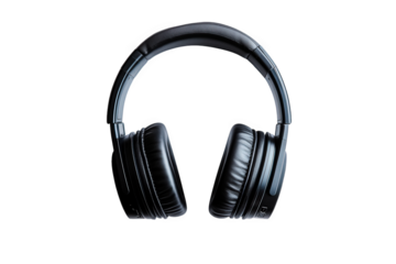 pair of sleek black over-ear headphones positioned on a white background. emphasizing their modern design and functionality these headphones are designed for immersive audio experiences. ideal for mus