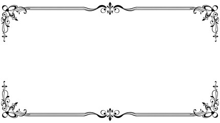 Minimalist black border frame with elegant corner flourishes and fleur-de-lis accents. Perfect for certificates, invitations, menus, and modern documents requiring refined decoration.