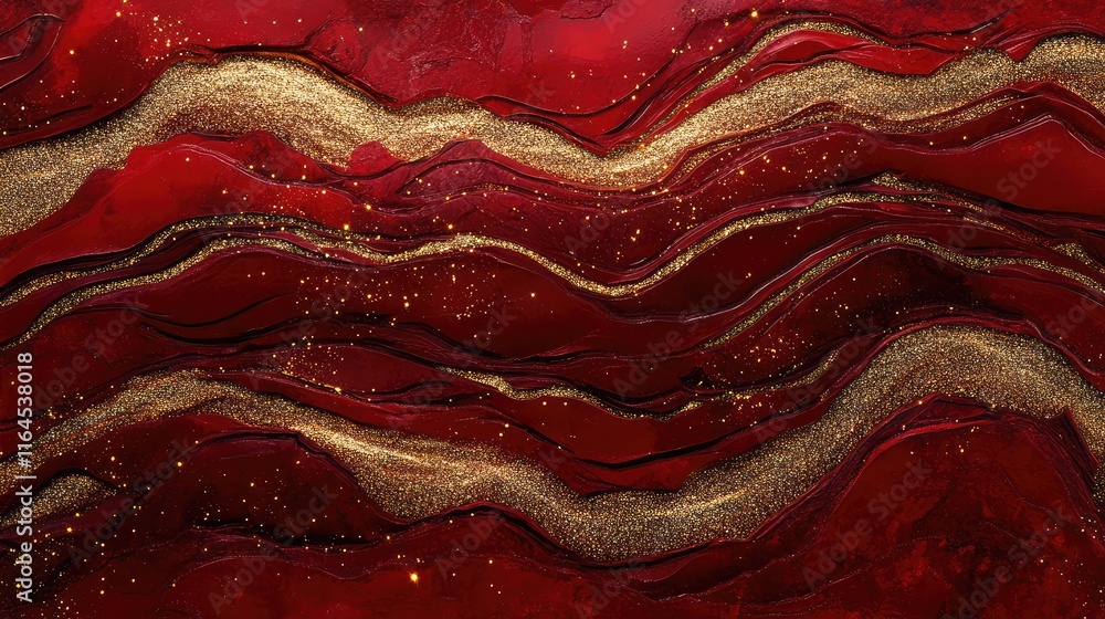 Aufkleber rippled red textures with embedded golden sparkles and glowing lines for a luxurious abstract design