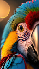 Obraz premium Vibrant Macaw Portrait Closeup Eye, Feathers, Tropical Bird Colored Feathers