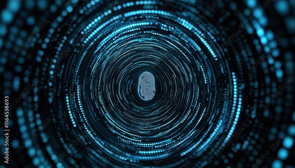 Poster abstract digital tunnel with glowing particles and central focus point