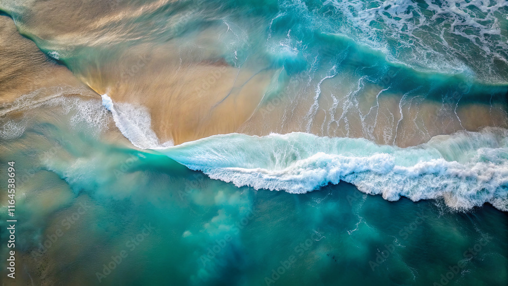 Aufkleber the tranquil view captures waves rolling over soft golden sands, creating a beautiful contrast with 