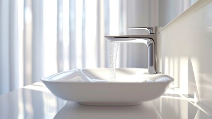 Modern White Sink in Soft Light: 3D Illustration of Interior Design