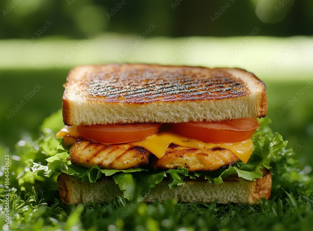 Sticker Delicious grilled chicken sandwich with fresh ingredients on toasted bread