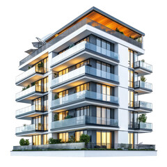 Obraz premium modern multi-story apartment building with a sleek design. large glass windows. and balconies adorned with greenery the building has a contemporary aesthetic. showcasing a blend of functionality and s