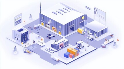 Fototapeta premium Isometric illustration of a warehouse with logistics and delivery processes.