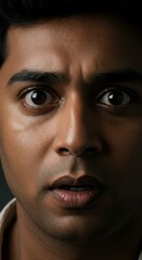 Obraz premium Close up of Indian Man face, Surprised Shock Expression, India Zoom In, Zoomed Portrait 