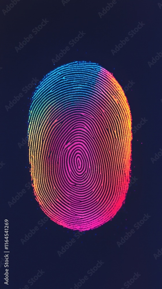 Poster vibrant fingerprint design with colorful gradient on dark background