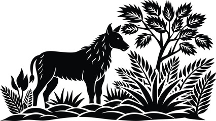 Vector silhouette animal in nature white background