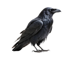 Obraz premium A captivating close-up of a black raven, presented against a transparent background.