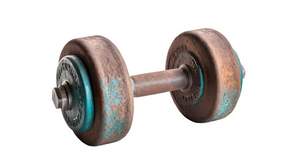 Fototapeta premium Rusted Weightlifting Dumbbell, Isolated on Transparent Background