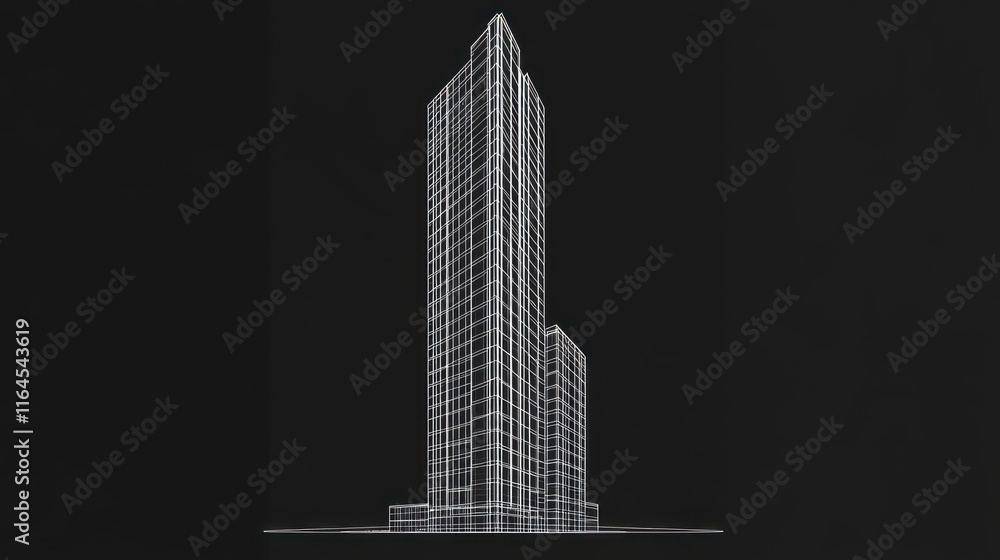 Poster wireframe model of a modern skyscraper.