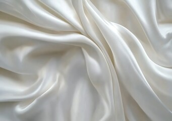 Fototapeta premium White silk satin fabric background, white drapery texture, soft folds, elegant and luxurious background for design use.