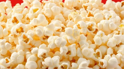 Popcorn and Movie Clapper on a Bright Red Background with a Focus on Cinematic Elements and Snack Time Enjoyment in a Vivid Indoor Setting Suitable for Advertising and Film Industry Concepts