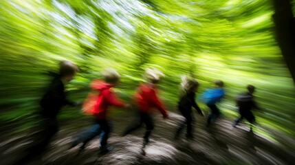 Fototapeta premium Kids Playing Hide and Seek in Lively Forest