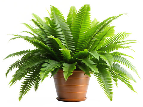 Boston fern nephrolepis exaltata in pot isolated on transparent background